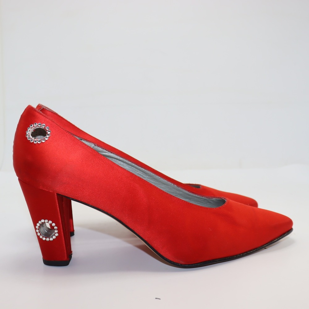 Andrea Bertelli Satin Pumps 11 Red Womens Vintage Evening Heels